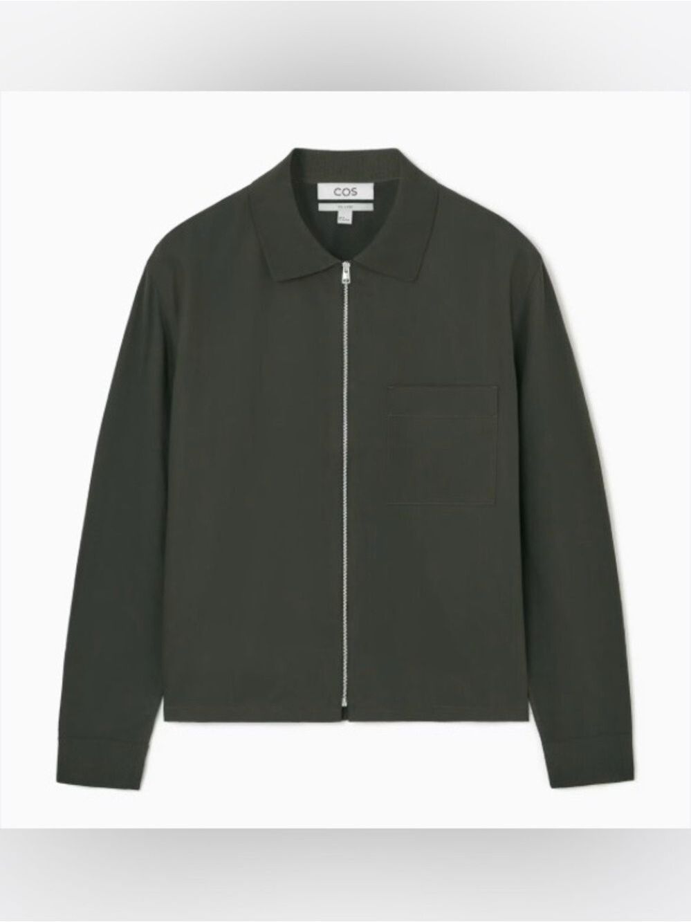 COS Olive Green Collared Zip Shirt Jacket - Size Large